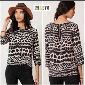 Anthropologie Maeve Linosa Silk Leopard Print Top